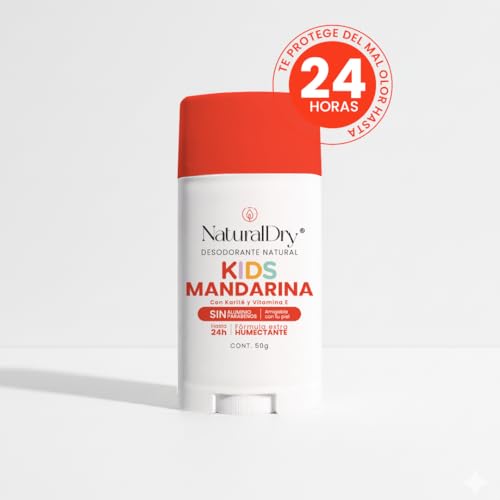 NaturalDry Kids - Pack de 2 desodorantes Kids infantiles unisex Natural para niños y niñas - Duración hasta 24 horas - Deodorant natural - Aroma Mandarina - En barra