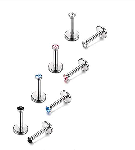 Other8pcs 18G Stainless Steel Lip Rings Labret Monroe Nose Studs Ear Piercings Tragus 6-12mm Bar Length