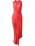 Luna Flower Women's Solid Color Wrapped V-Neck Ruched Skirt Midi Dresses