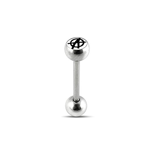 White ANARCH Logo Tongue Ring. 14Gx9/16(1.6x14mm) 316L Surgical Steel Barbell with 6/6mm Ball Tongue Piericng jewelry. Price per 1 Piece only.