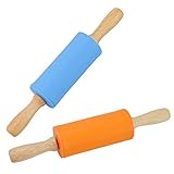 Mini Rolling Pin, 2 Pack Kids Size Wooden Handle Rolling Pin Non-Stick Silicone 