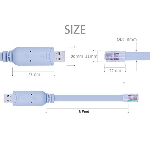 USB Console Cable, QCEs USB to RJ45 Console Cable Serial Adapter 6 Feet with FTDI Chip FT232RL Compatible with Cisco NETGEAR LINKSYS TPLink AP Routers/Switches Supports Windows,Mac,Linux