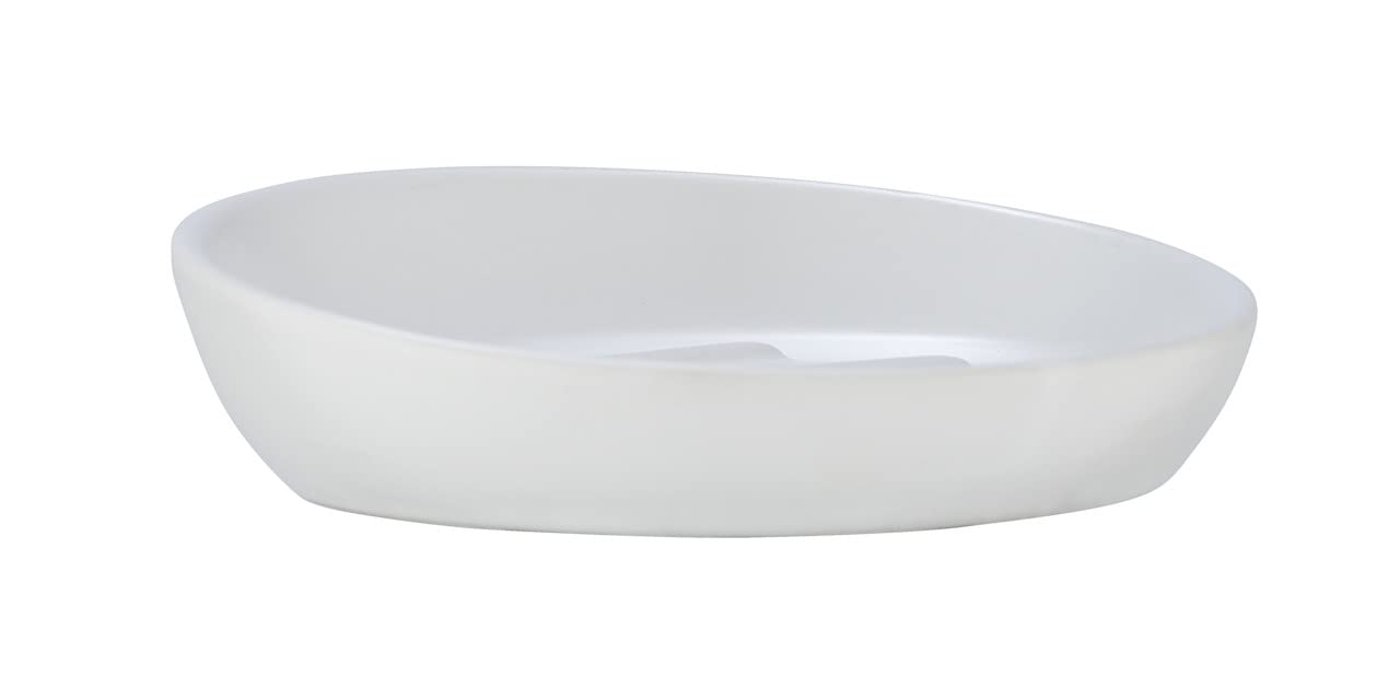 Wenko Badi White Ceramic Soap Dish - Soap Cup, Ceramic, 11.5 x 3 x 11.5 cm, White