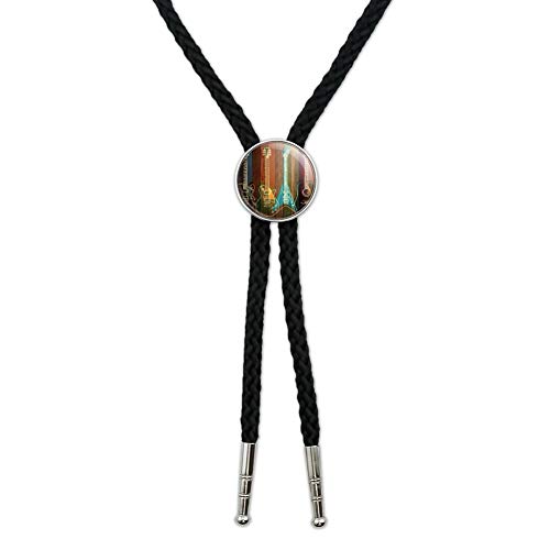 Guitars Electric Acoustic Rock and Roll Wood Paneling Western Southwest Cowboy Necktie Bow Bolo Tie
