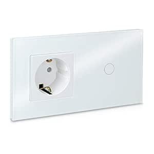 Navaris Interruptor táctil con enchufe para pared - Marco de cristal