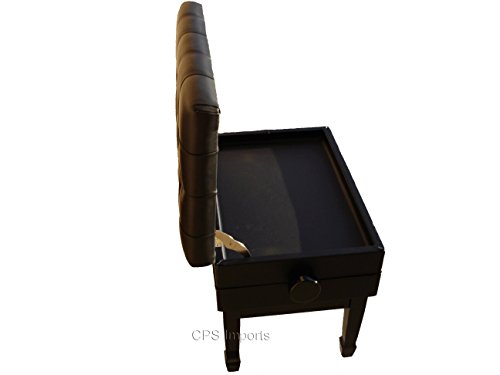 Genuine Leather Adjustable Artist Concert Piano Bench Stool in Ebony with Music Storage