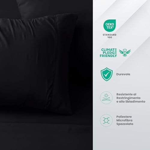 Set Lenzuola Letto 4 Pezzi, 150x200cm, Nero