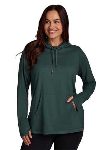 RBX Women's Plus Size Super Soft Lightweight Hoodie Yoga Top Dark Evergreen 3X at Amazon