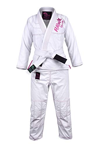 Kids Brazilian Jiu Jitsu Gi Children BJJ Gi Grappling Kimonos Lightweight Free White Belt! (K000, Girls White)