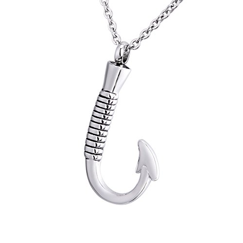 Cremation Jewelry Fish Hook Urn Necklace for Ashes Holder Stainless Steel Memorial Pendant - Thumbnail 5