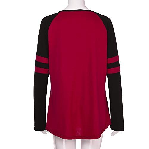 Realdo Womens Deep V Neck T-Shirt,Sexy Plus Size Contrast Color Pullover Tops Shirt(X-Large,Red) - Thumbnail 4