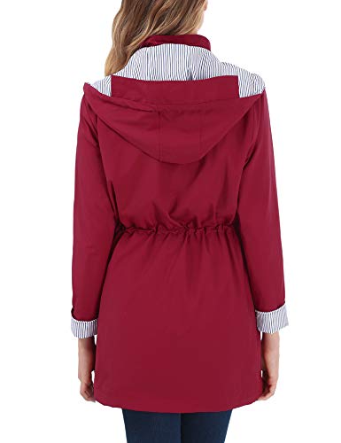OUTAD Women's Rain Jacket Windbreaker Lightweight Waterproof Raincoats Outdoor Hooded Trench Coats Dark Red