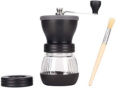 Manual Coffee Grinder with Ceramic Burrs and Coffee Thermometer, WSL Manual Coffee Bean Grinder Adjustable Grind, Glass Jar, Stainless Steel Built To Last, Easy Cleaning, Quiet and Portable (8×3.5×6.2 Inch)