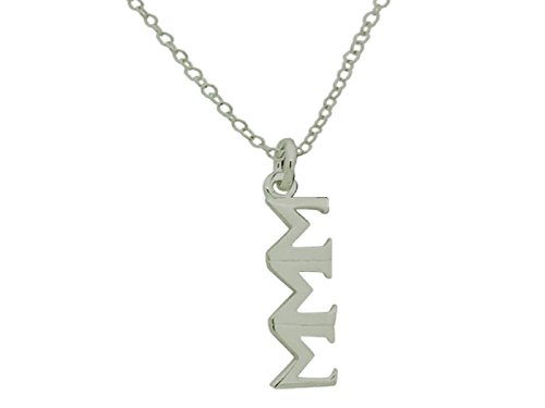Sorority Things Girls Vertical Tri Sigma Sigma Sigma Greek Sorority Lavalier Drop Charm Pendant with Necklace Chain High Polish Finished Silver Plated 18 inches