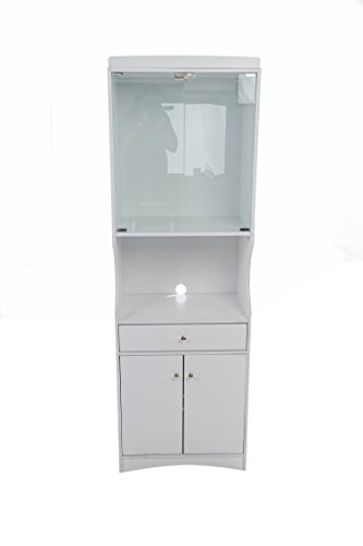 Home Source Industries TIF10208MIC Microwave Cart with Lots of Storage and Glass-Door on Upper Shelves, White