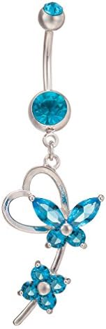 Fashion Women Body Piercing Jewelry 14G Hypoallergenic Stainless Steel Cubic Zirconia Belly Button Ring Navel Rings Buterfly Dangle Blue
