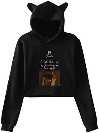 SLIEWU Women BTS Fake Love Hooded Sweatshirt Girls Cat Ears Crop Top