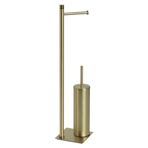 Gedy TRILLY Toilet Brush and Toilet Roll Holder, Brushed Gold, Stainless Steel, 14 x 14 x 63