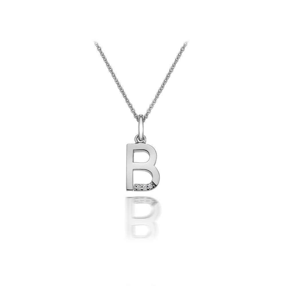 Hot Diamonds 925 Sterling Silver Letter Pendant Necklace | Personalised Initial Letter Necklace for Women | Silver Micro Pendant with 3 Real Diamonds (Letter B) — image 1