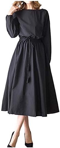 [ライオンガーデン] ワンピース 長袖 シンプル 無地 ロング ナチュラル 体型カバー M ~ XL レディース