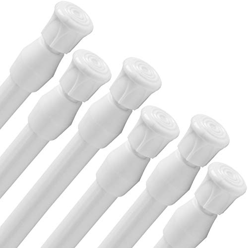 QILERR Small Tension Rods 40-70cm 6 Pack Short Spring Rods,Ajustable Curtain Extension rods Closet Tension Rods for Small Windows,Kitchen,Cupboard,Wardrobe,Bookshelf DIY (White,15.7-28")