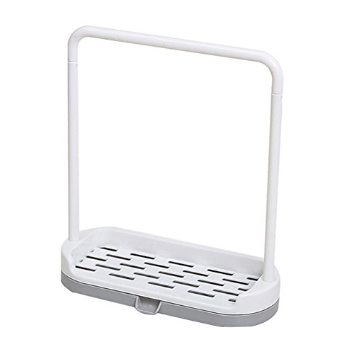 BESTONZON Rag Soap Rack Plastic Countertop Organizer Rack Removable Dishcloth and Sponge Drying Rack (Grey)