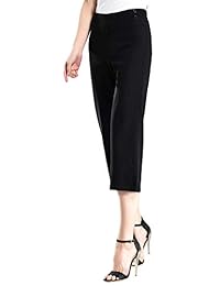 Pantalones de vestir Foucome para dama: pantalones de cintura alta elásticos con corte de bota y detalle de botones