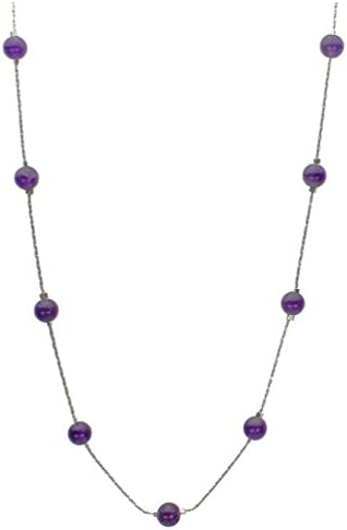 Amethyst Stone Beads Station Sterling Silver Italian Chain Necklace