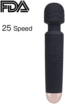 Premium Mini Handheld Waterproof Therapeutic Wand Massager For Women - USB Wireless &amp; Medical Grade Silicone - 22 Pulse Vibration with 3 Speeds - Black