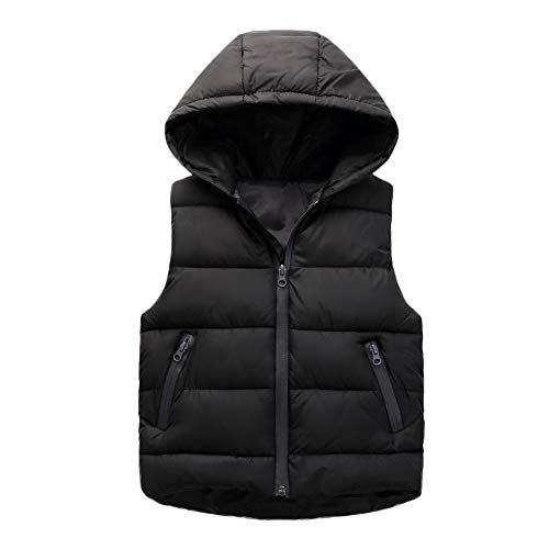 Baby Toddler Girls Boys Waistcoat Coat Autumn Winter Clothes Kid Hooded Tops Vest (Age:2-3 Years, Black)