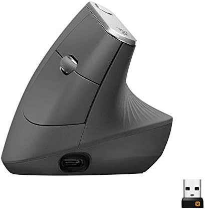 Logitech MX Vertical Wireless Mouse – Ergonomic Design Reduces Muscle Strain, Move Content Between 3 Windows and Apple Computers, Rechargeable, Graphite