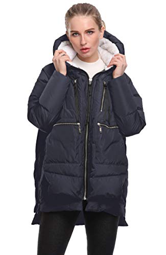 FADSHOW Women's Winter Down Jackets Long Down Coats Warm Parka with Hood,Deep Blue,XL