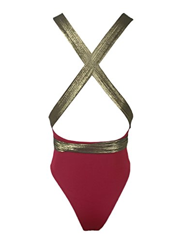JadeRich Women's Solid Deep V High Cut Cross Back 1-Piece Thong Bikini Suit
