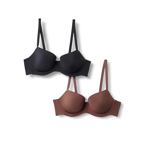 Amazon Essentials Women's Microfibre Lined Wired Balconette Bra, Black/Rich Haz…