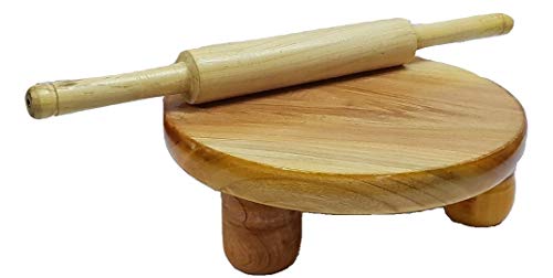 Affaires Chakla Belan Set Handcrafted Kitchen Accessory Roti Maker Rolling Pin Brown Wooden Utensils (K-1+K-3)