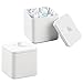 mDesign Small Metal Square Bathroom Apothecary Storage Organizer Canister Jars with Lid - Organization Holders for Vanity, Makeup Tables - Unity Collection - 2 Pack - White