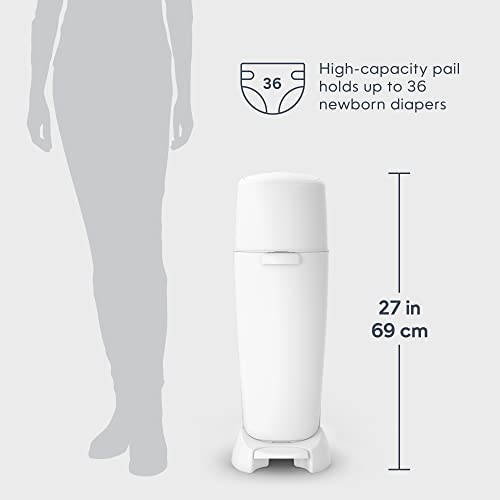 DIAPER GENIE COMPLETE DIAPER PAIL (WHITE) – INCLUDES 1 REFILL (HOLDS 270 NEWBORN DIAPERS) & 1 CARBON FILTER