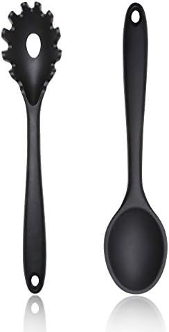2 Piece Silicone Pasta Fork Set - Heat Resistant Non Stick Spaghetti Fork, Bonus 101 Cooking Tips Black