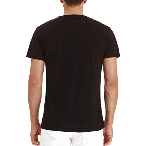 Men's Casual Vintage Short Sleeve Raglan Henley Shirts Baseball T-Shirt (XXL, Black)