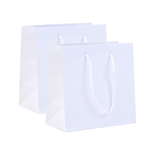 Incredible Packaging - 6.5" x 3.5" x 6.5" Mini Retail Euro Tote Shopping Bags - Heavy Duty 157 GSM - Original Style Paper - Perfect for Merchandise, Retail, Party, Gift Bags. (White Gloss, 10 Bags)