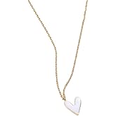 18K Yellow Gold Plated Heart Necklace for Women – 15.5” Cuban Link Chain, White Enamel Heart Pendant, Hypoallergenic, Nickel-Free, Waterproof – Dark Water Collections