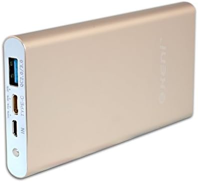 Keni Quick Charge 3.0 Type-C Power Bank with 5V/3A input &amp; output, 10000mah Aluminium Portable Charger, High Capacity External Battery Pack for iPhone, iPad, Samsung and More,Golden