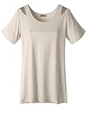 Doublju Women Round Neck Short Sleeve Top with Shoulder Hole Point