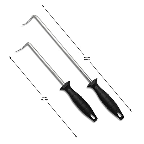 dBack 2 Pigtail Food Flipper Set 16” and 12” BBQ Meat Turner Hooks