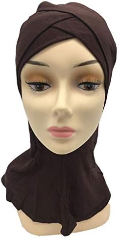 Double Crossover Pure Color Cotton Muslim Arab Hijab Cap Women Scarf