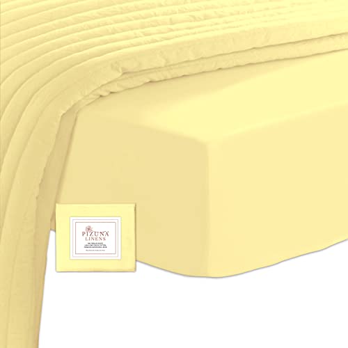 Pizuna 400 Baumwoll-Spannbetttuch 150x200-160x200cm Mildes Gelb, 100% langes Baumwoll-Spannbetttuch, weiches Mako-Satin-Gewebe für bis zu 40 cm Matrat