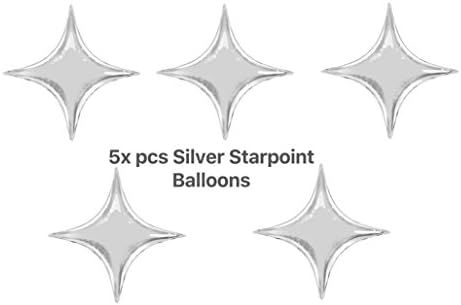 LoonBalloon 5x pcs Silver Starpoint Balloons Ramadan Decorations Eid Mubarak Balloon Set