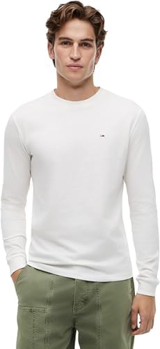 Camisetas de Manga Larga Pack de 2 Hombre Slim con Cuello Redondo, Blanco (Ecru/Black), M