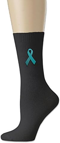 Teal Ribbon Ovarian Cancer Sexual Assult Awareness Mens Classics Cotton Athletic Crew Socks Ash