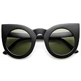 zeroUV - 70s Womens Large Oversized Retro Vintage Cat Eye Sunglasses For Women with Round Lens 48mm (Matte Black/Gree)